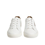 Dolce & Gabbana White Brown Leather Low Top Men Sneakers Shoes
