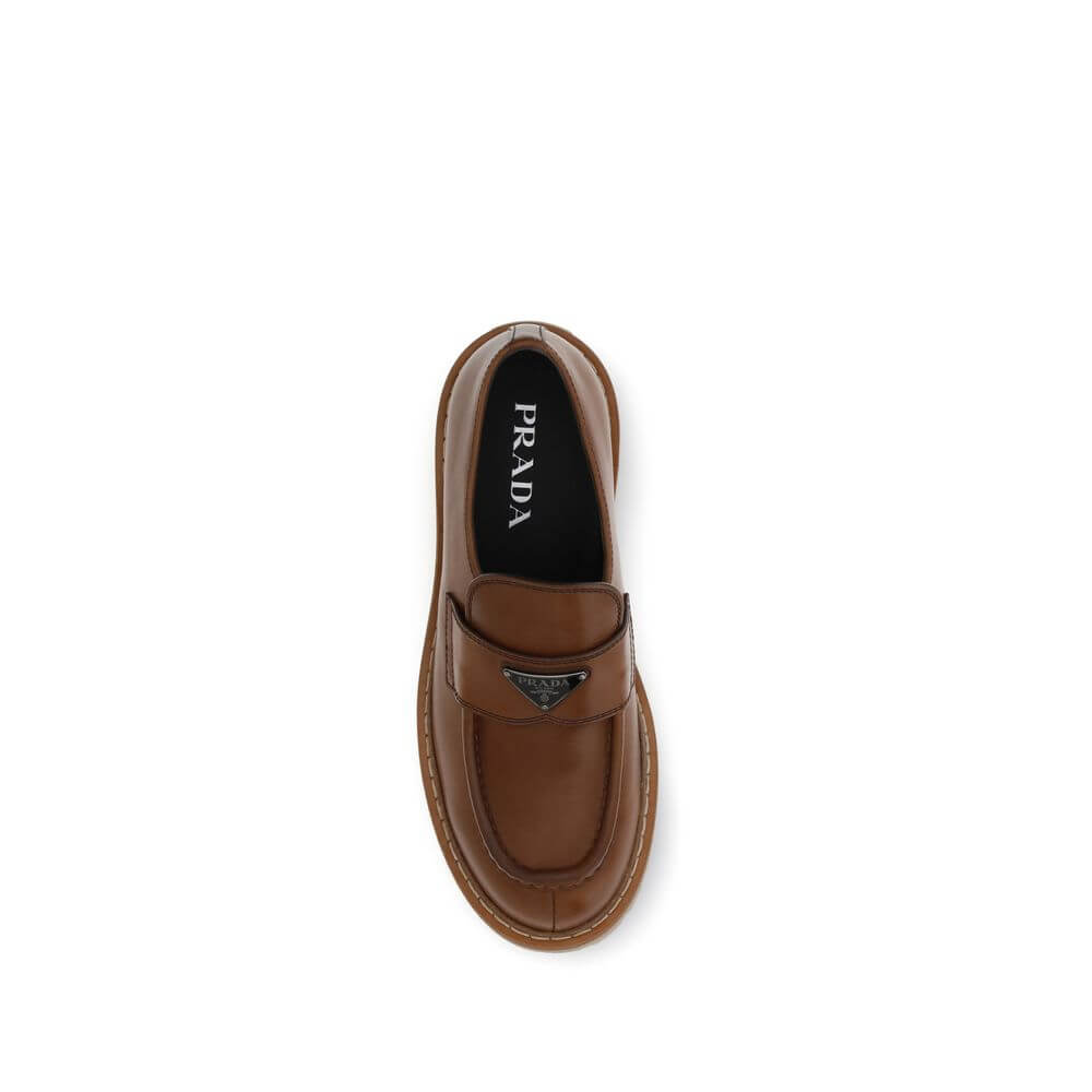 Prada Brown Calf Leather Bos Taurus Slip-On Loafers