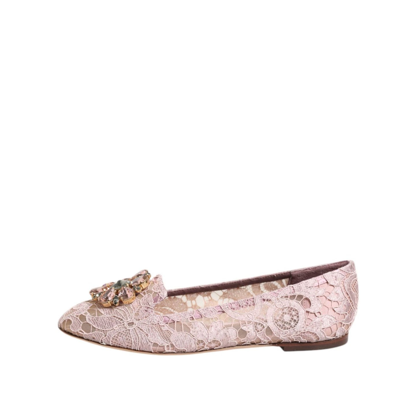 Dolce & Gabbana Pink Taormina Lace Crystals Flats Shoes