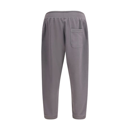 Rear view of Y-3 Gray Cotton Joggers (Workout Pants) with elasticized cuffs and pocket, showcasing a minimalistic design.