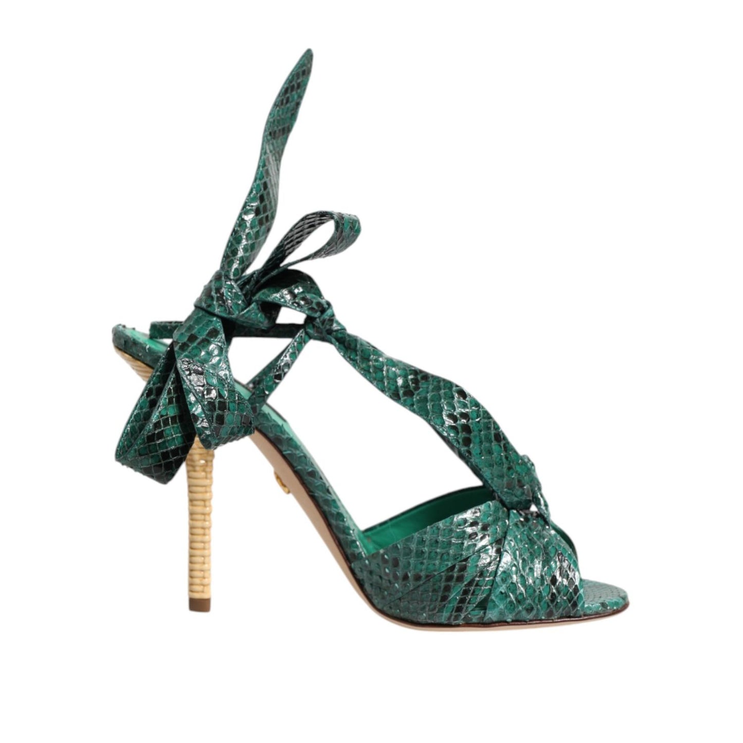 Dolce & Gabbana Green Python Leather Heels Sandals Shoes