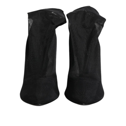 Dolce & Gabbana Black Silk Stretch Mesh Sock Boots Shoes LA11463-38