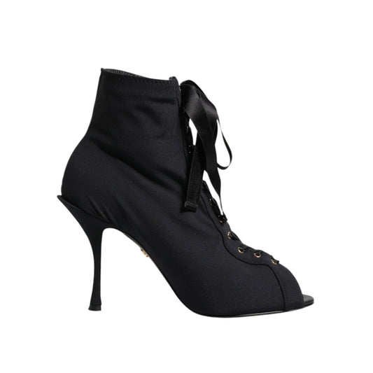 Dolce & Gabbana Black Stiletto Heels Lace Up Boots Shoes LA11464-38