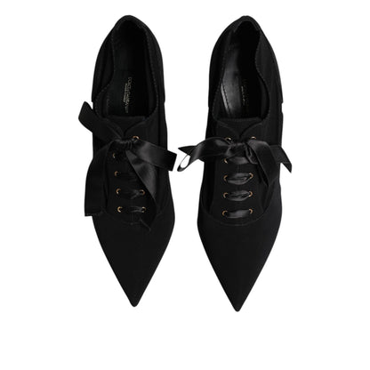 Dolce & Gabbana Black Lace Up Stiletto Heels Pumps Shoes
