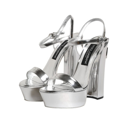 Dolce & Gabbana Silver Leather Platform Keira Sandals Shoes