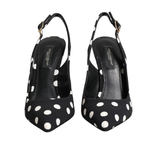Dolce & Gabbana Black White Dotted Stiletto Slingback Shoes LA12750-35