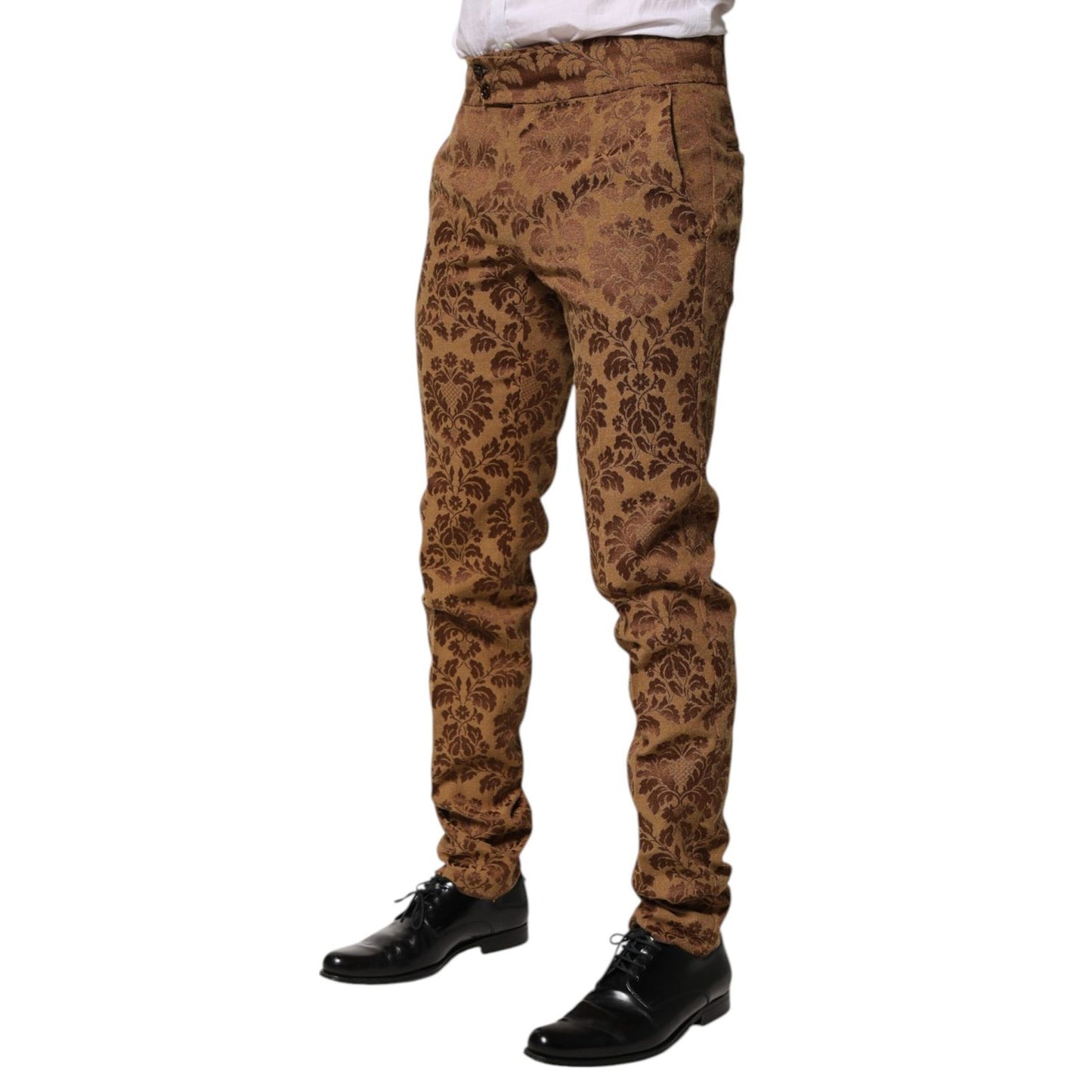 Dolce & Gabbana Brown Floral Jacquard Men Skinny Trouser Pants