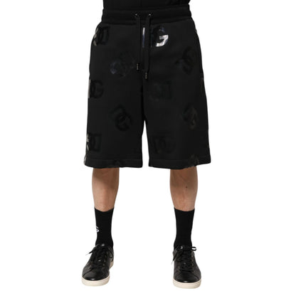 Dolce & Gabbana Black Logo Cotton Bermuda Sweatshorts Shorts