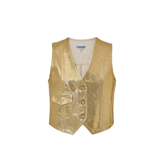 Ganni Gold Cotton Sleveless Jacket GA-9925659-IT40|S
