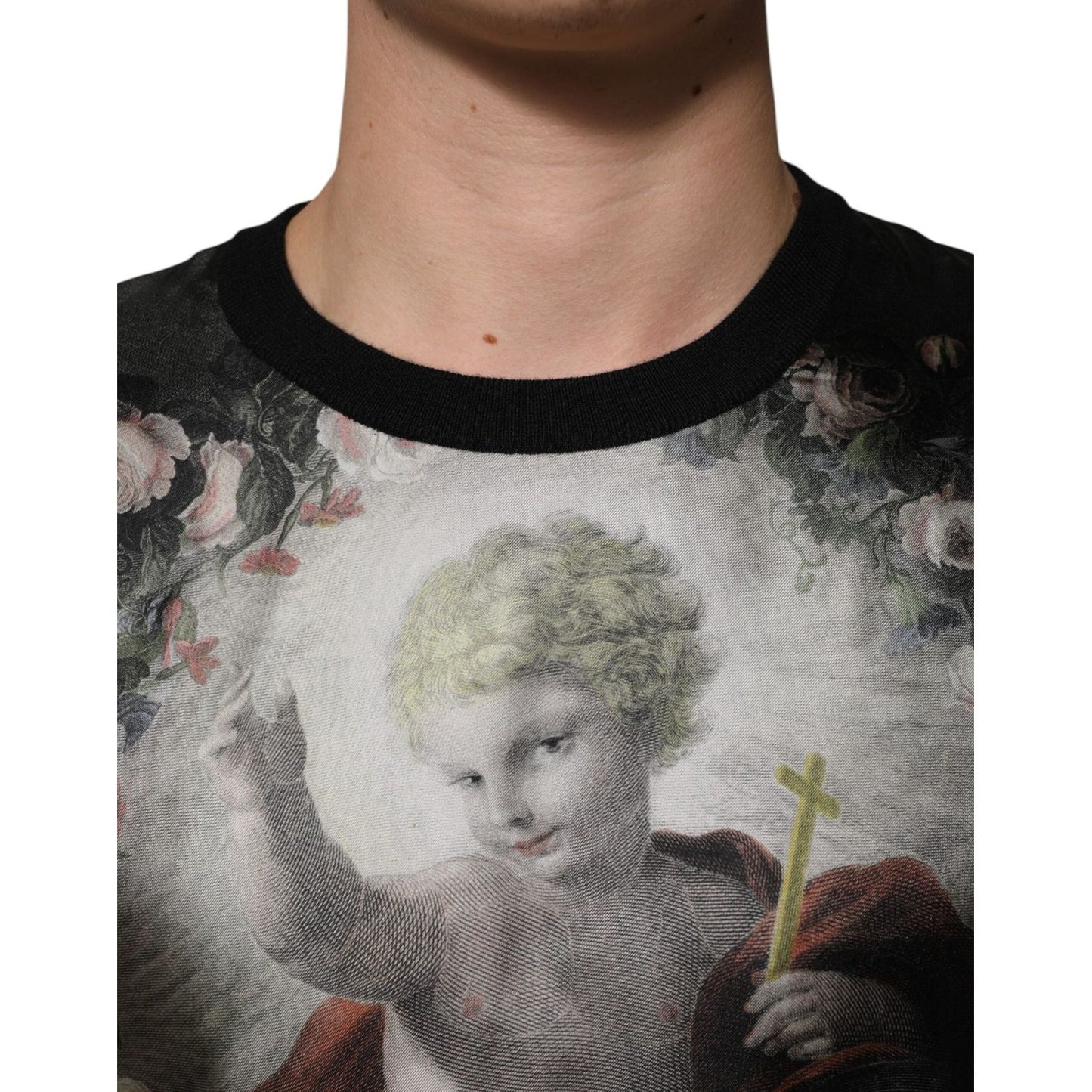 Dolce & Gabbana Black Cashmere Cherub Print Baroque Sweater TSH90634-48