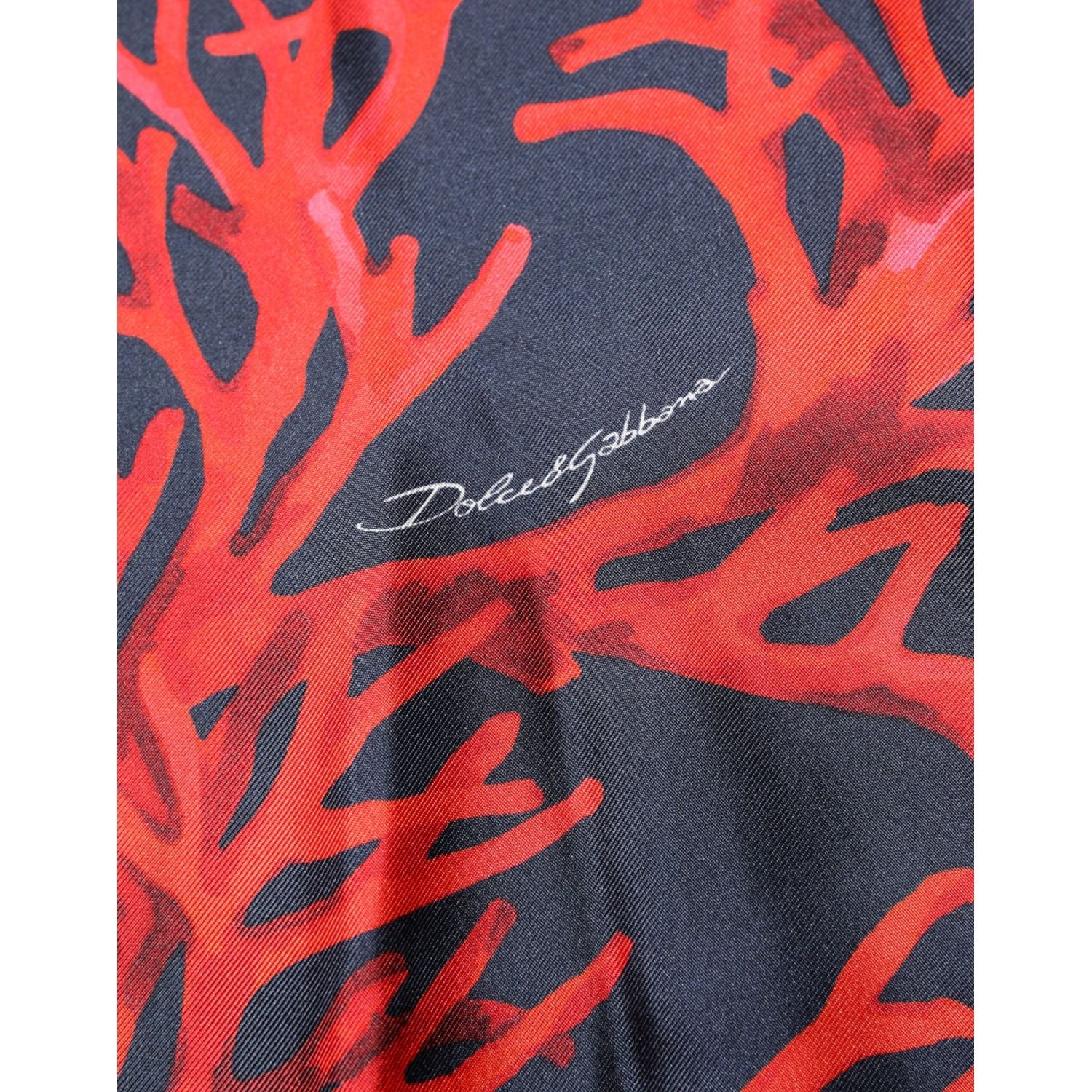 Dolce & Gabbana Navy Red Silk Coral Print Pullover Sweater