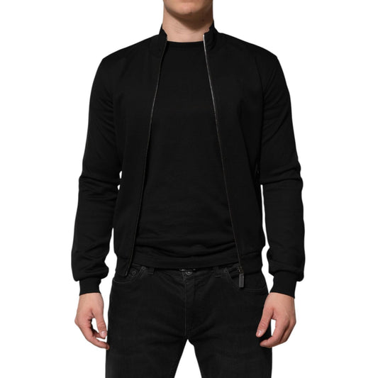 Dolce & Gabbana Black Cotton Logo Full Zip Men Bomber Jacket TSH90780-44
