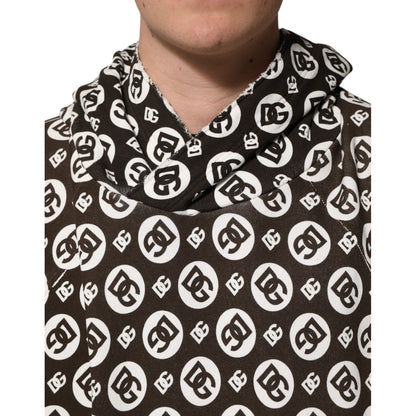 Dolce & Gabbana Brown White DG Logo Short Hoodie Sweater