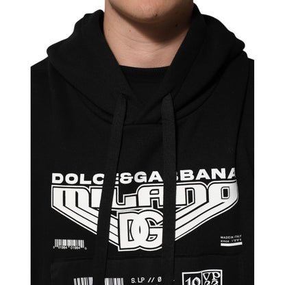 Dolce & Gabbana Black Cotton DG Milano Logo Print Hoodie Sweater