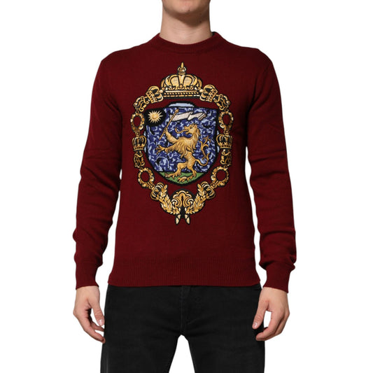 Dolce & Gabbana Burgundy Cashmere Lion Crest Pullover Sweater
