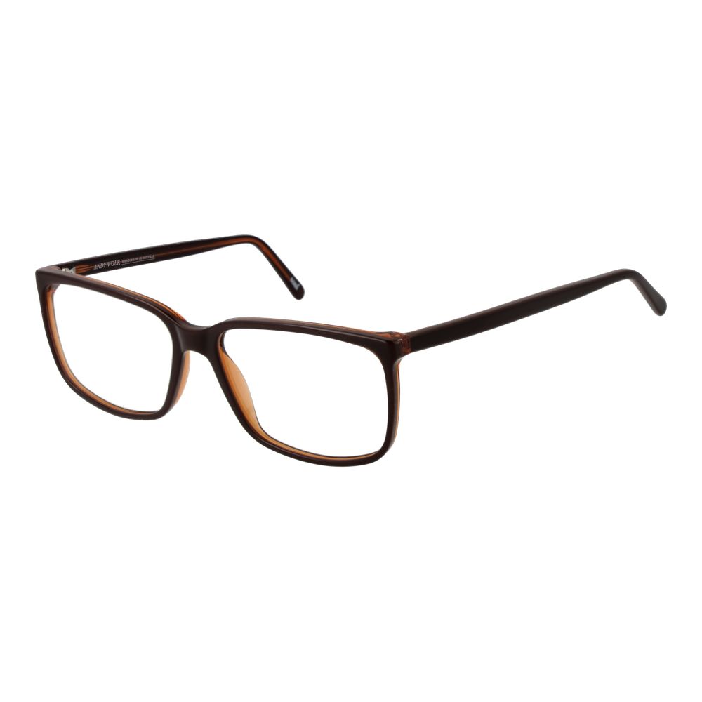 Andy Wolf Brown Unisex Glasses Frame in full-rim acetate with 58mm lenses, rectangular style, includes branded case.