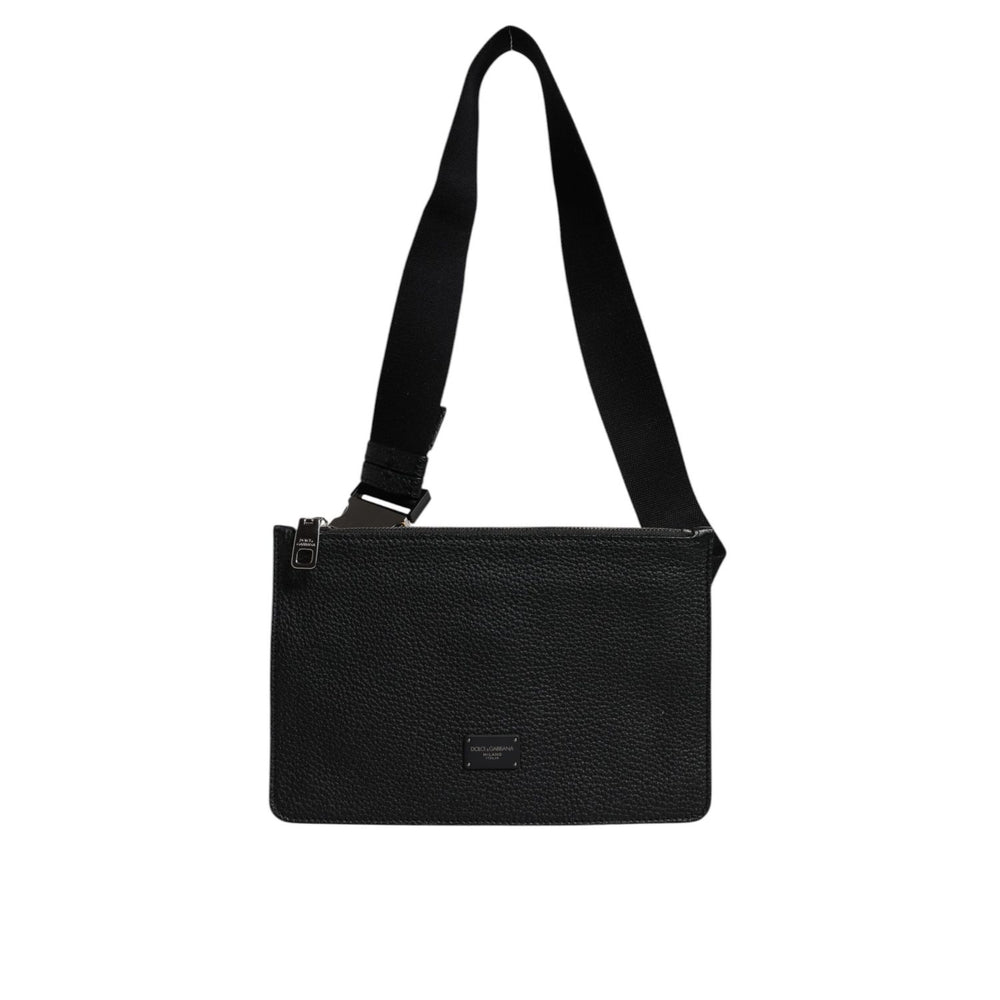 Dolce & Gabbana Black Leather Logo Embossed Waist Fanny Pack Bag