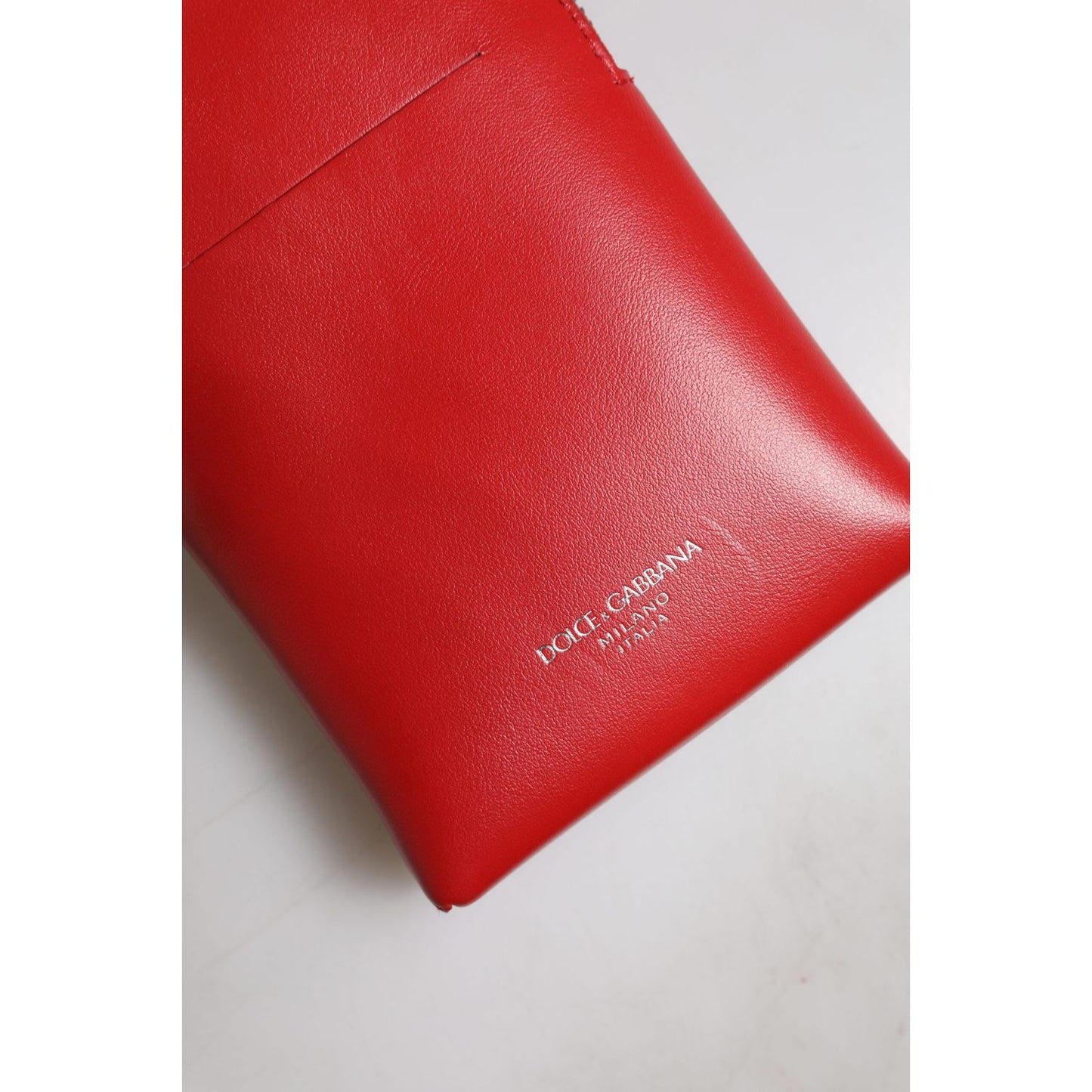 Dolce & Gabbana Red Leather Purse Phone Sling Crossbody Neck Strap Bag BAG4703