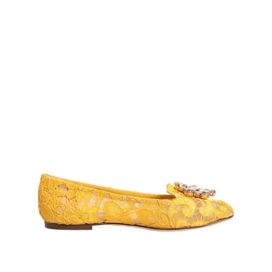 Dolce & Gabbana Yellow Taormina Lace Crystals Flats Shoes LA12800-36
