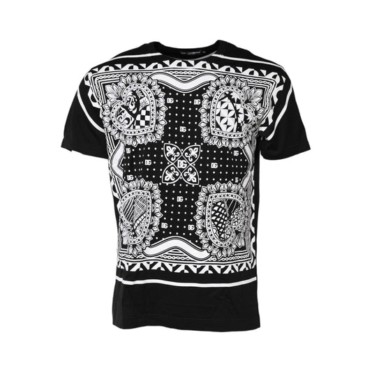 Dolce & Gabbana Black Bandana Print Cotton Crew Neck T-shirt TSH91025-52