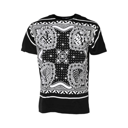 Dolce & Gabbana Black Bandana Print Cotton Crew Neck T-shirt