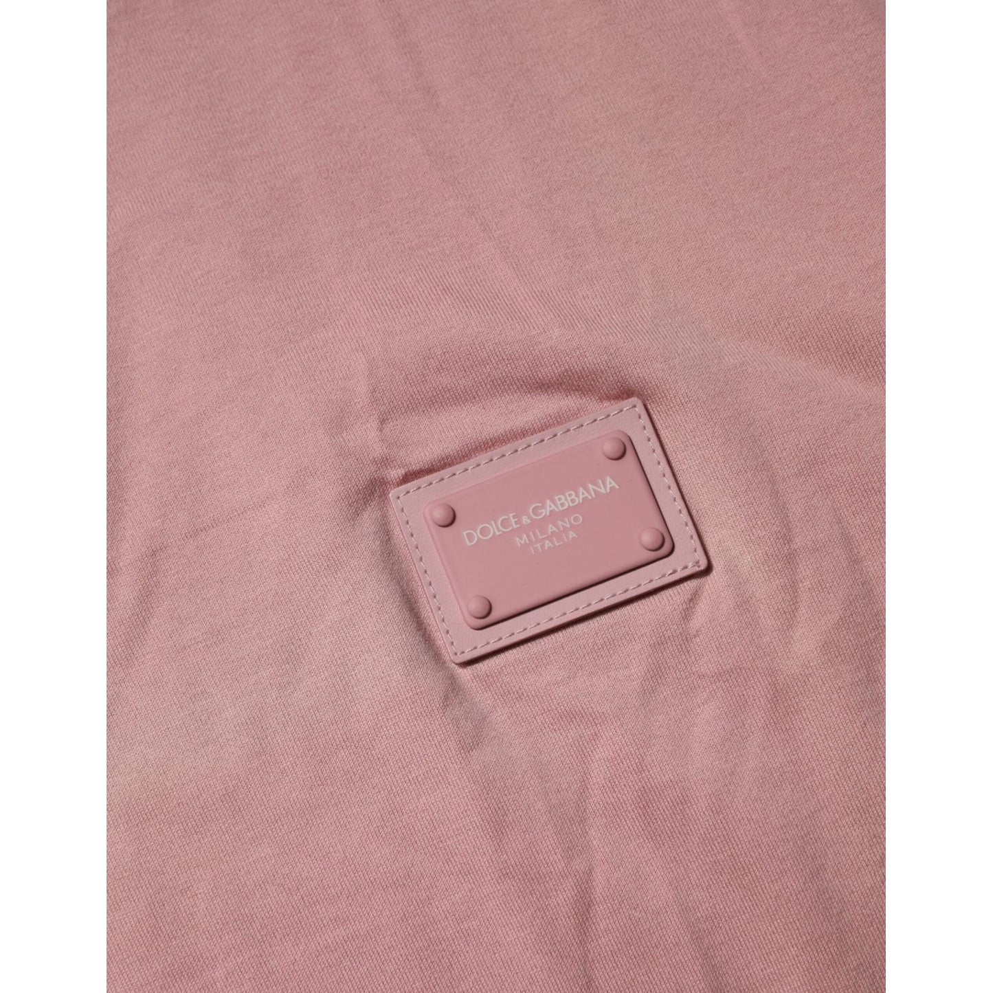 Dolce & Gabbana Pink Logo Plaque Cotton Crew Neck T-shirt TSH91046-56