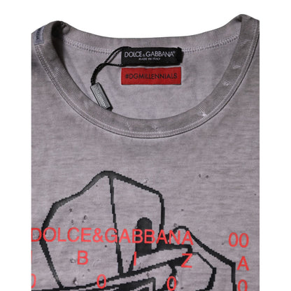 Dolce & Gabbana Gray Graphic Print Cotton Crew Neck T-shirt