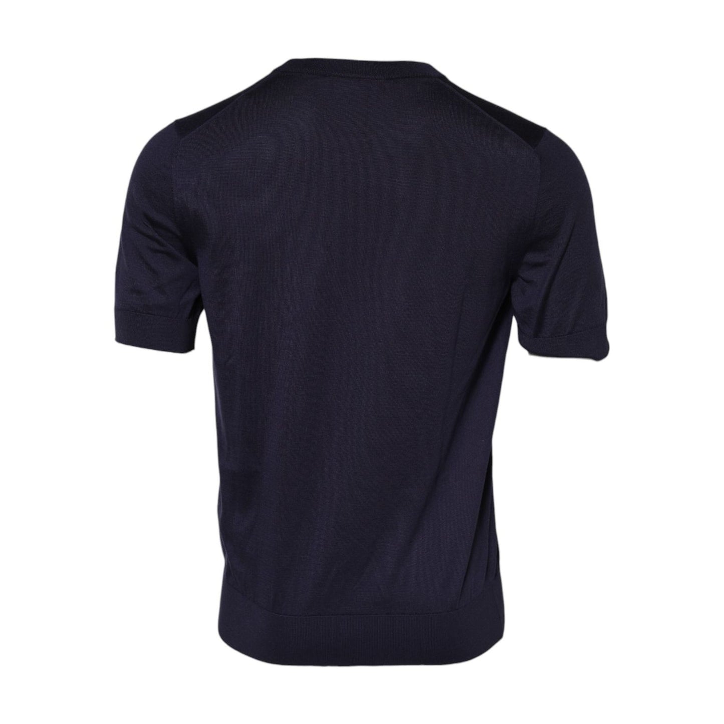 Dolce & Gabbana Dark Blue Silk Crew Neck Short Sleeves T-shirt