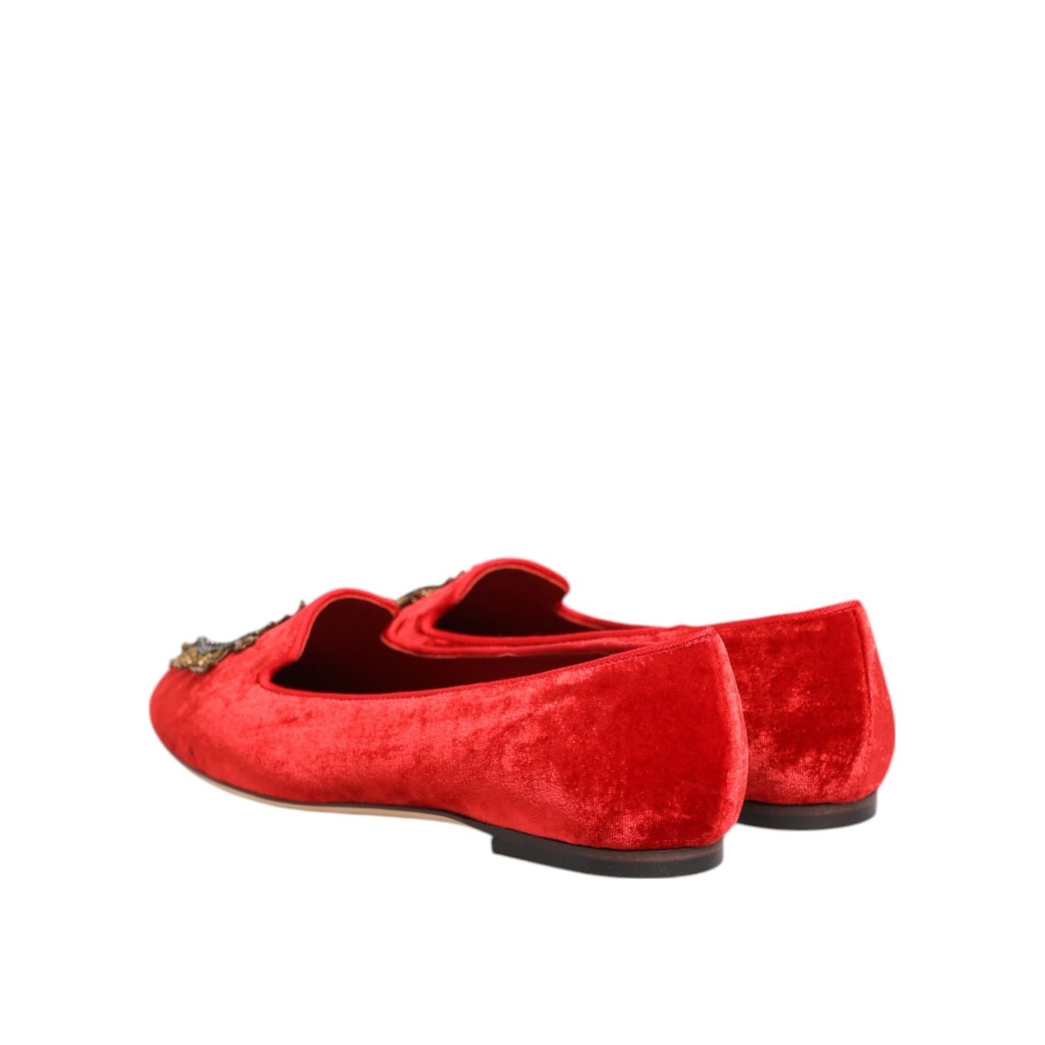 Dolce & Gabbana Red Velvet DG Heart Loafers Flats Shoes