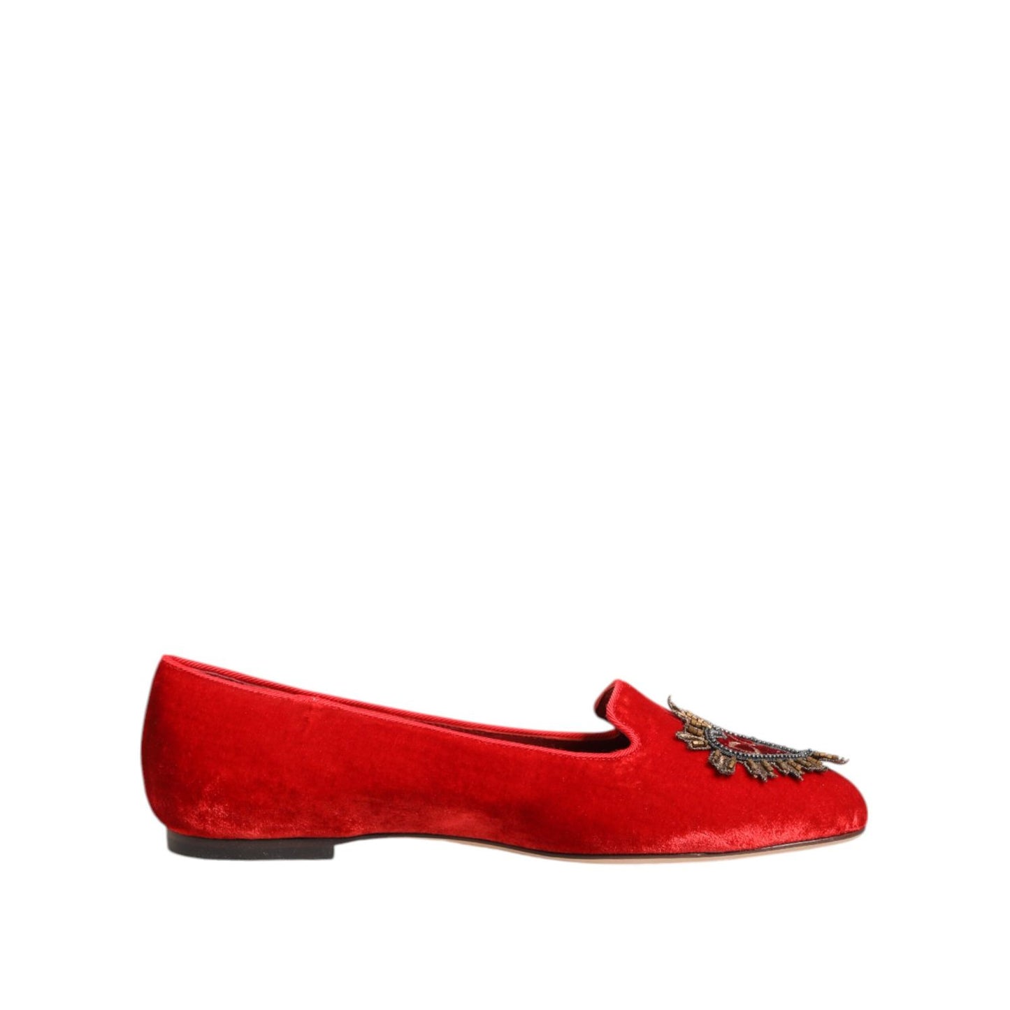 Dolce & Gabbana Red Velvet DG Heart Loafers Flats Shoes