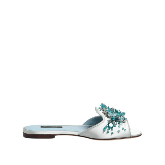 Dolce & Gabbana Silver Blue Leather Bead Embellish Slide Shoes LA12824-35