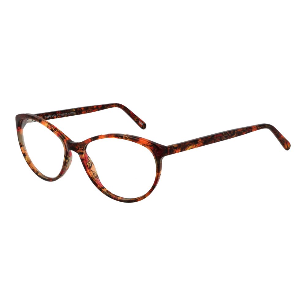 Andy Wolf Brown Unisex Glasses Frame with full-rim acetate, cat-eye style, and 54-14-140 size, featuring demo lenses in brown.