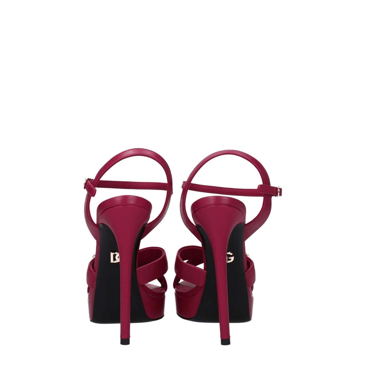 Back view of Dolce & Gabbana Pink Leather Platform Sandals with high heels and buckle closure.