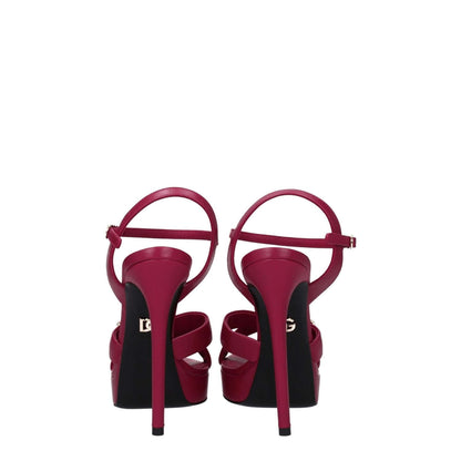 Back view of Dolce & Gabbana Pink Leather Platform Sandals with high heels and buckle closure.