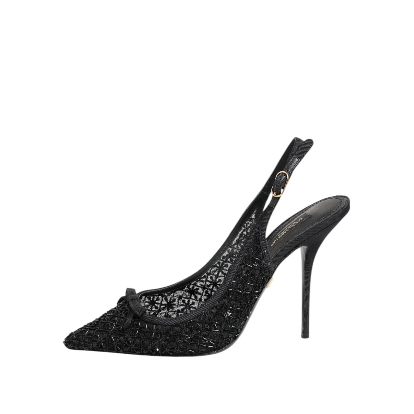 Dolce & Gabbana Black Tulle Ricamo Heels Slingbacks Shoes