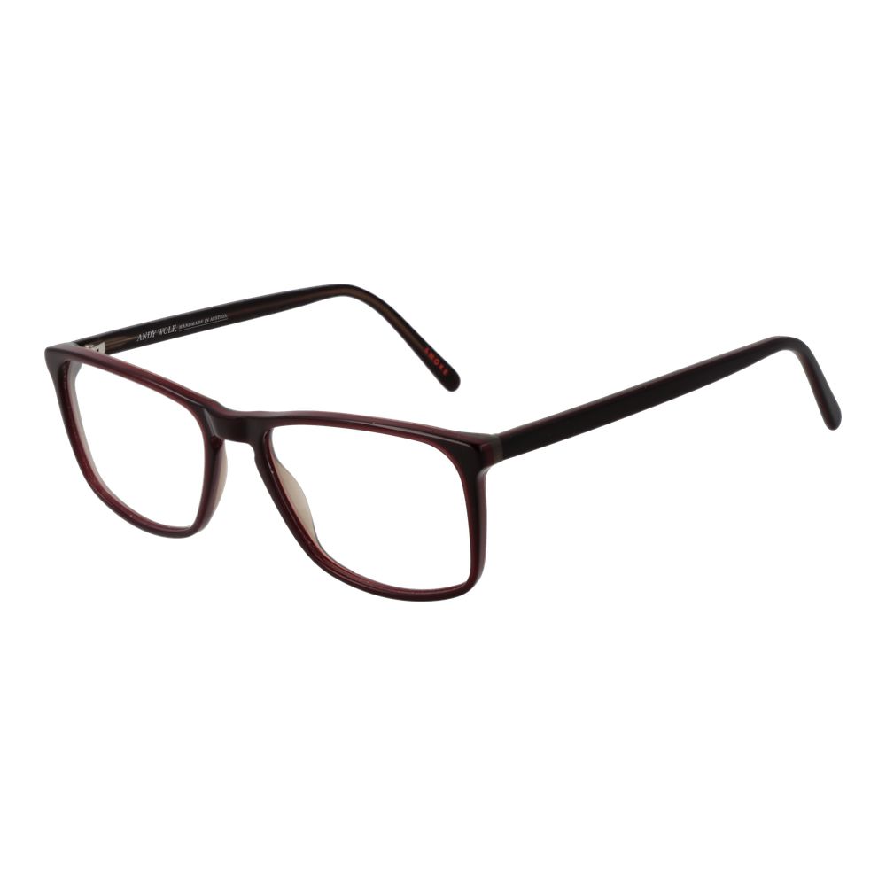 Andy Wolf Burgundy Unisex Glasses Frame with acetate full-rim rectangular design, size 53-16-145, includes branded case.