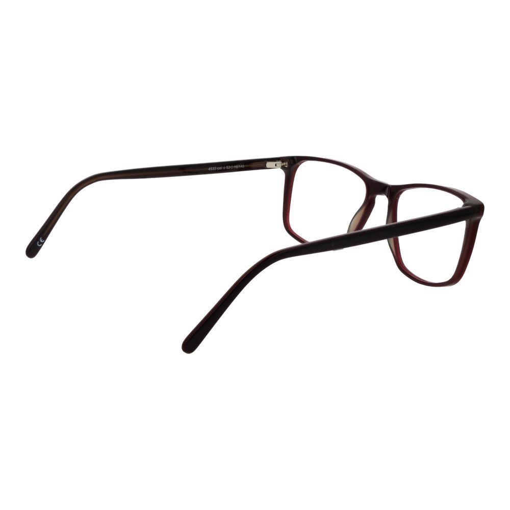 Andy Wolf Burgundy Unisex Glasses Frame in acetate with full-rim style, rectangle shape, and demo lenses, side view.