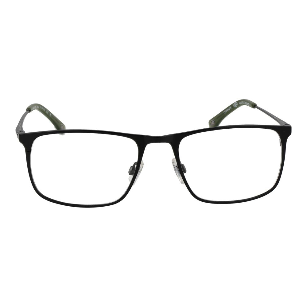 Alt Tag: Land Rover Black Men Glasses Frame, full-rim stainless steel, rectangle style, size 55-19-145, demo lenses, includes branded case.