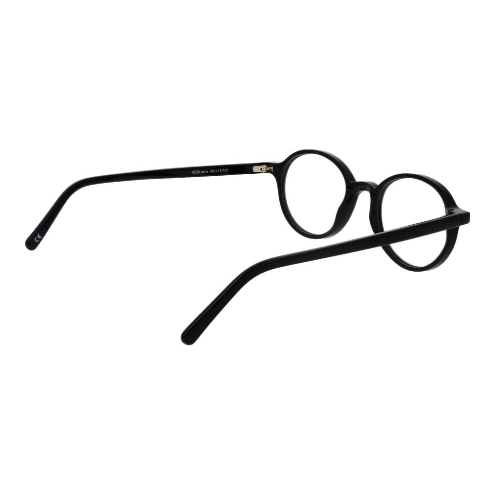 Andy Wolf Black Unisex Glasses Frame, acetate full-rim oval with demo plastic lenses, includes branded case, no spring hinge or extra protection.