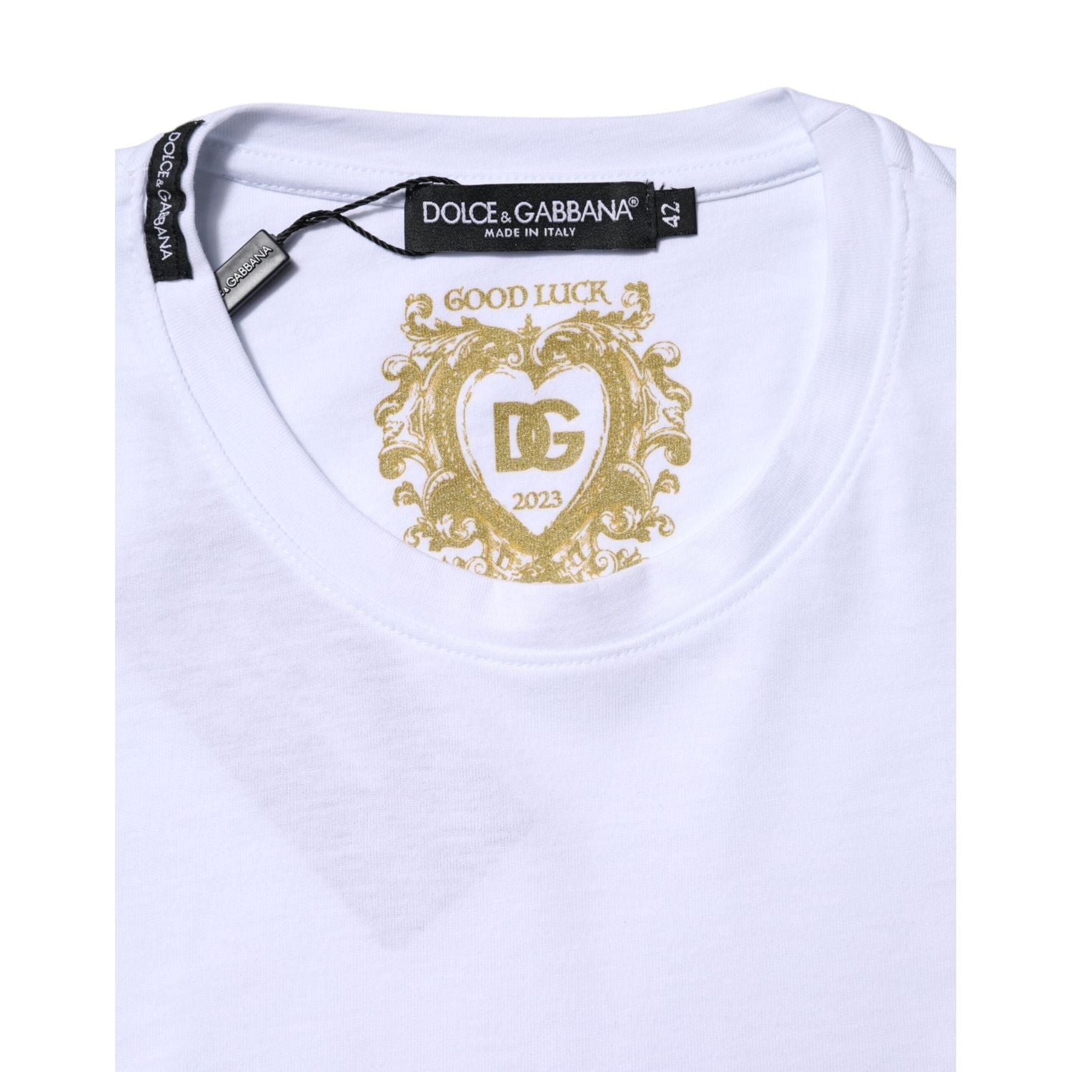 Dolce & Gabbana White Cotton Goodluck 2023 Crew Neck T-shirt
