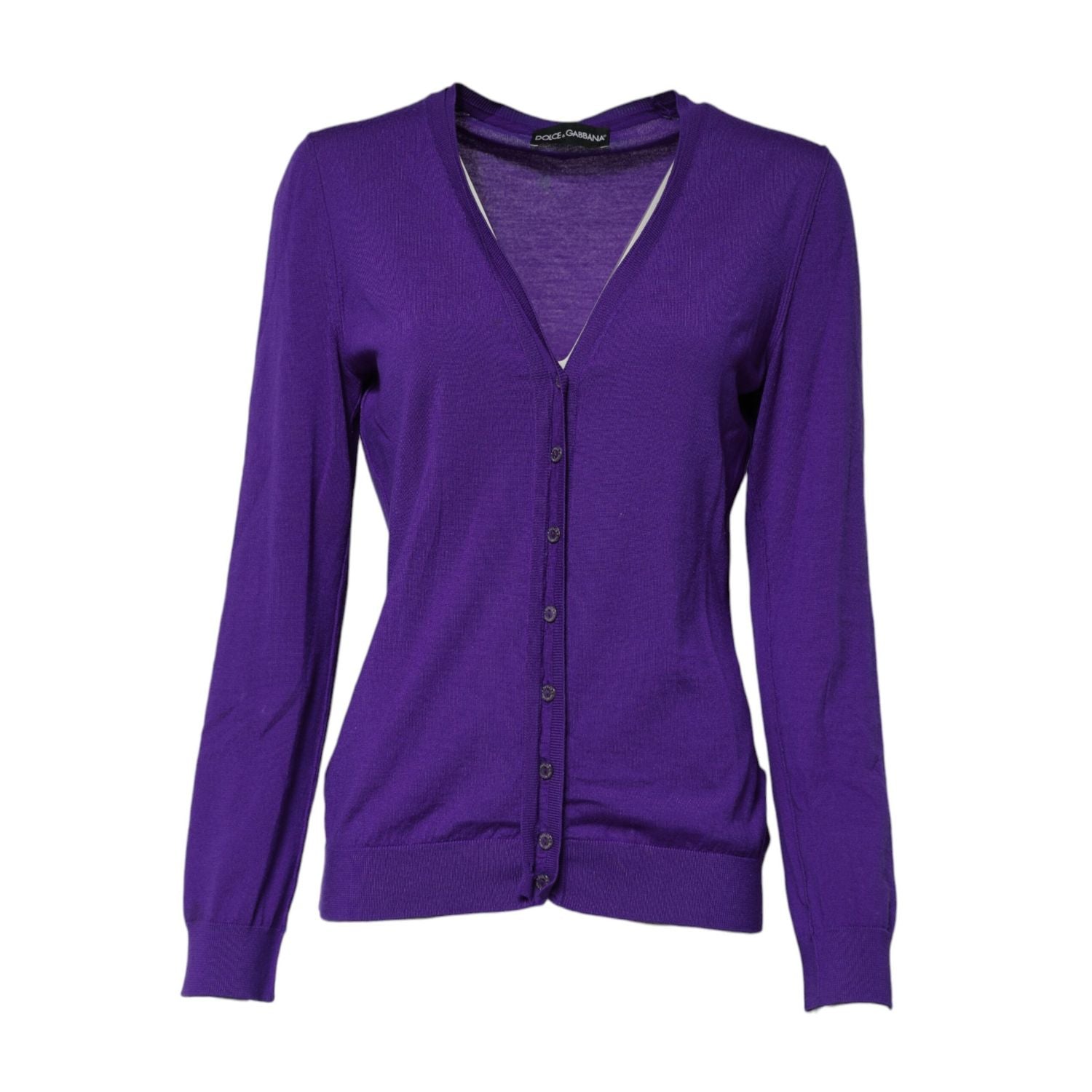 Dolce & Gabbana Purple Wool Knit V-neck Cardigan Sweater