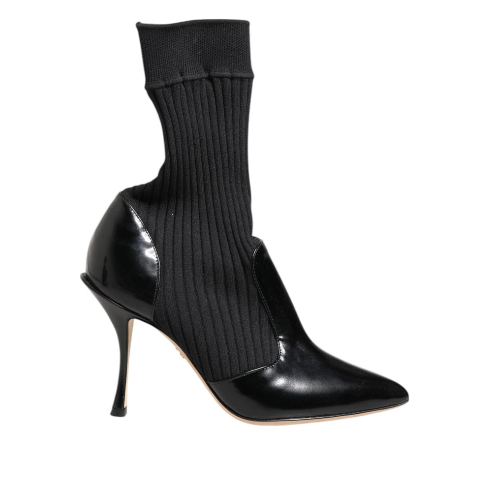 Dolce & Gabbana Black Stretch Stilettos Booties Socks Shoes LA12808-35