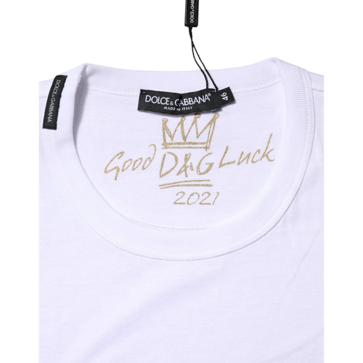 Dolce & Gabbana White Cotton Goodluck 2022 Crew Neck T-shirt TSH90681-46