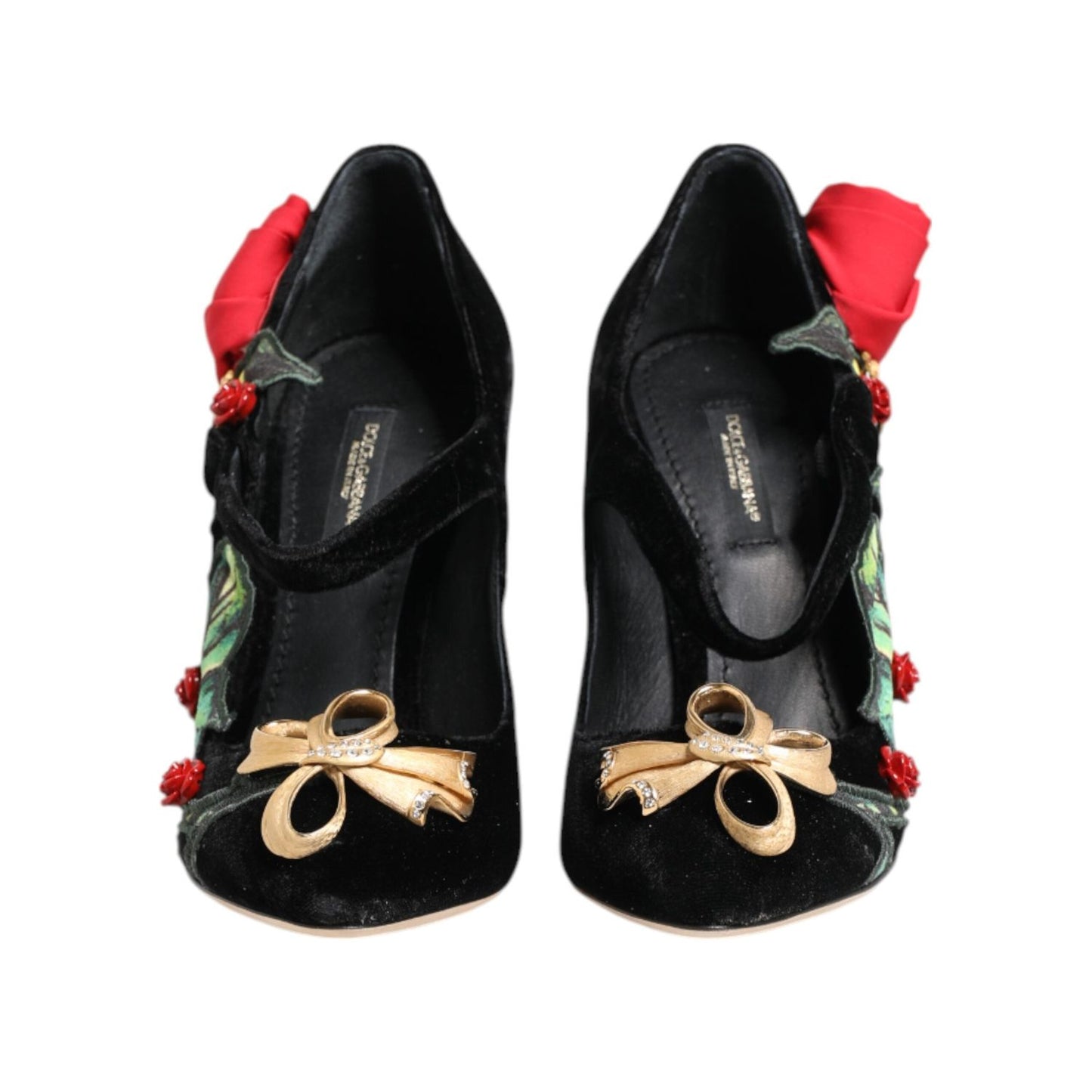 Dolce & Gabbana Black Roses Crystal Brooch Mary Jane Shoes LA12832-36.5