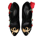 Dolce & Gabbana Black Roses Crystal Brooch Mary Jane Shoes LA12832-36.5