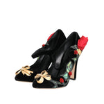 Dolce & Gabbana Black Roses Crystal Brooch Mary Jane Shoes LA12832-36.5