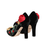 Dolce & Gabbana Black Roses Crystal Brooch Mary Jane Shoes LA12832-36.5