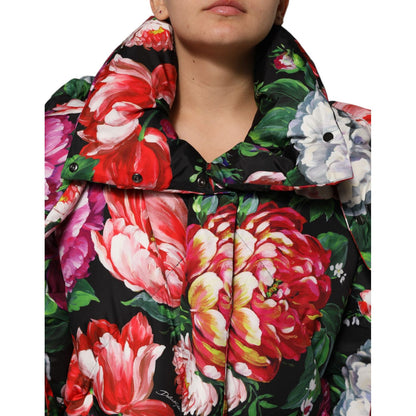 Dolce & Gabbana Multicolor Floral Hooded Puffer Coat Jacket