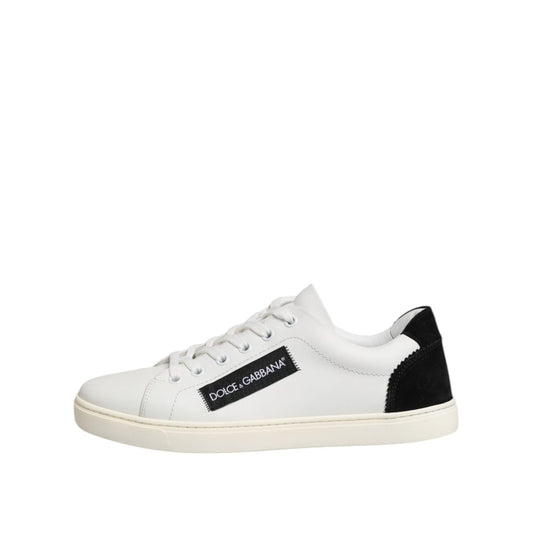 Dolce & Gabbana White Black Leather Low Top Sneakers Shoes LA12797-38