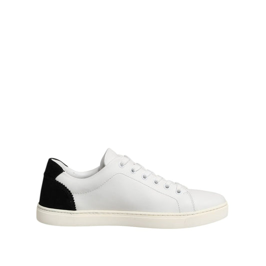 Dolce & Gabbana White Black Leather Low Top Sneakers Shoes LA12797-38